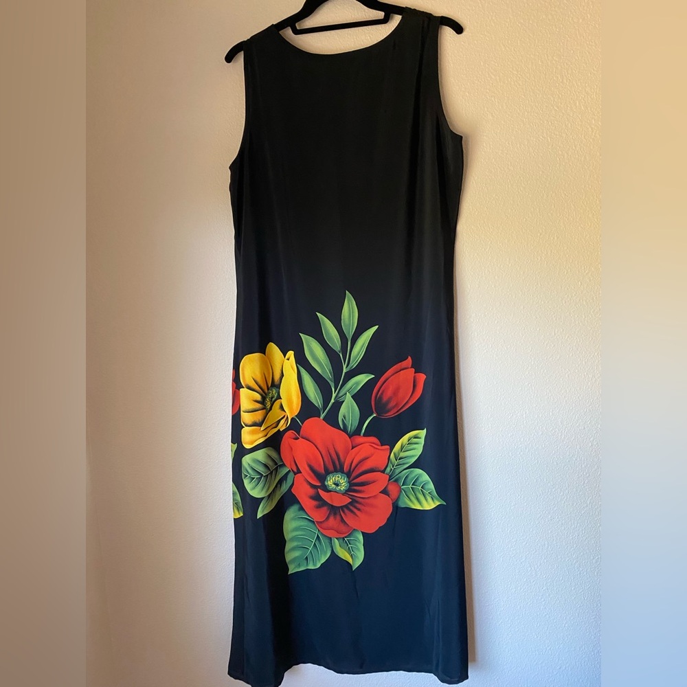 Vintage Black Maxi Dress with Red & Yellow Floral Print - Picture 4 of 6